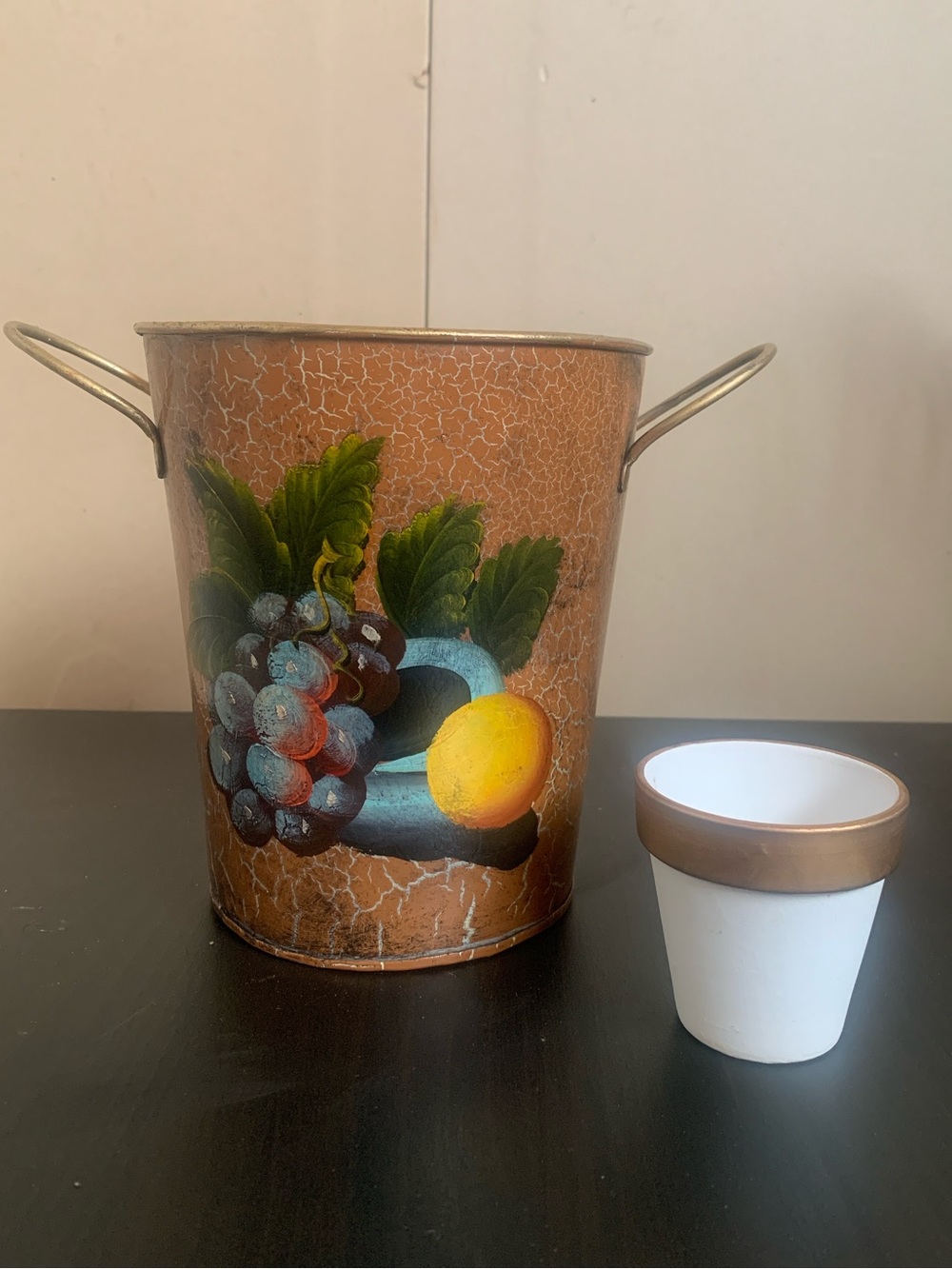 Decorative Metal Planter & Mini Ceramic Cream Pot